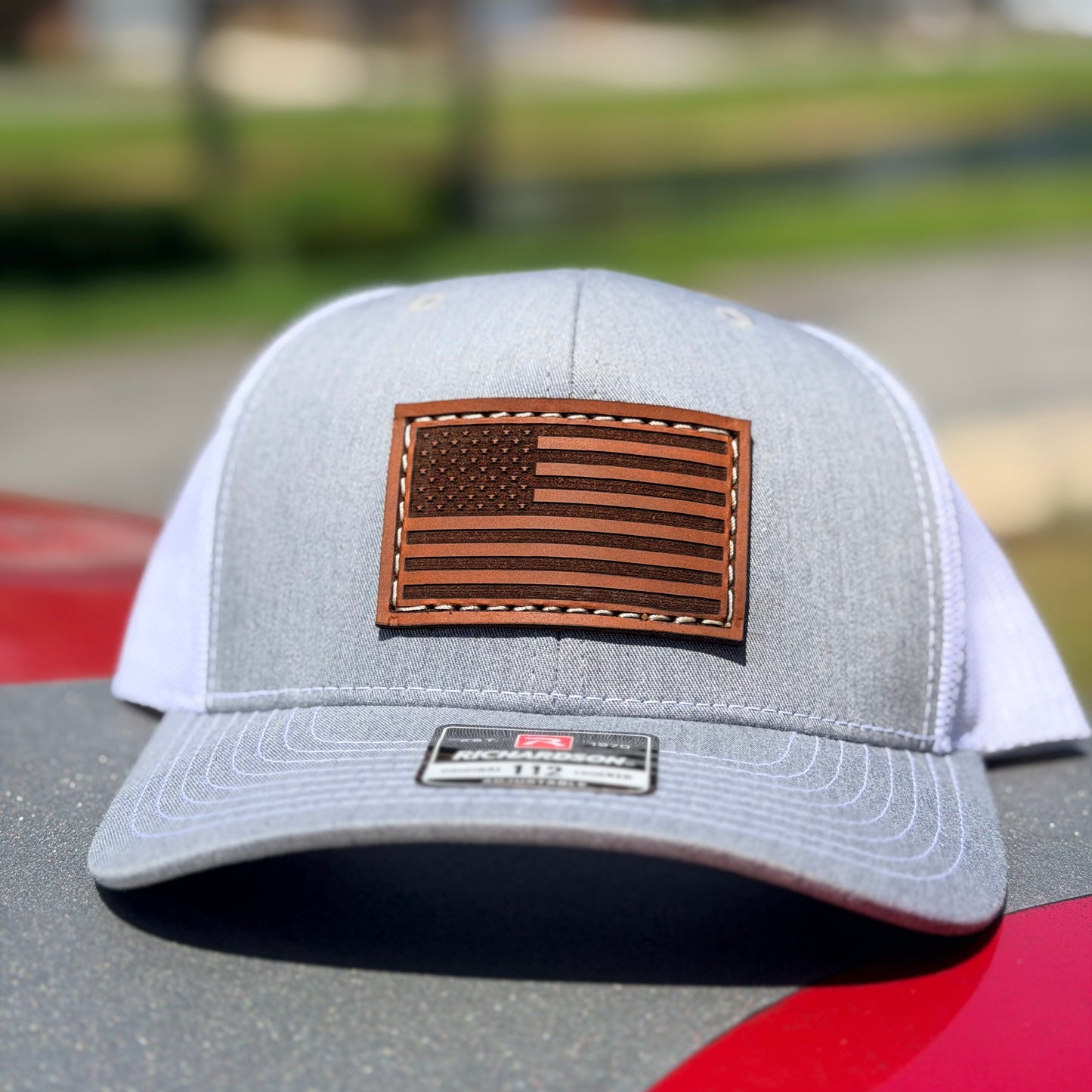 Grey/White United States Flag hat with Premium Leather patch