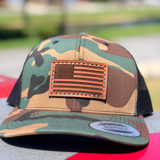 BDU/Black United States Flag hat with Premium Leather patch